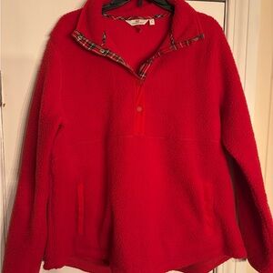 Vineyard Vines Red Sherpa Pullover with Plaid Trim